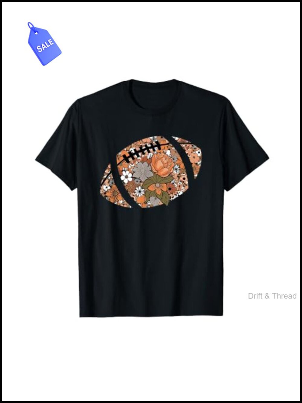 Floral Football Fall Game Day T-Shirt Classic Fit Crew Neck